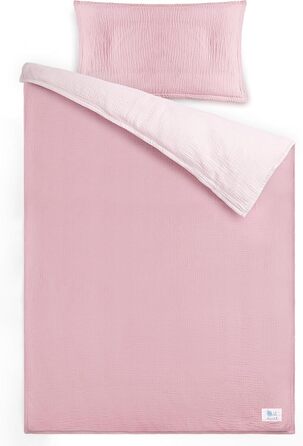 Бетлівка для дитячого ліжечка Lulumoon з мусліну 100x135 см: комплект простирадла 100x135 см + наволочка 40x60 см з бавовни Oeko-TEX Standard – легка та комфортна постільна білизна для малюків та дітей, муслін, рожева 100x135 см + 40x60 см