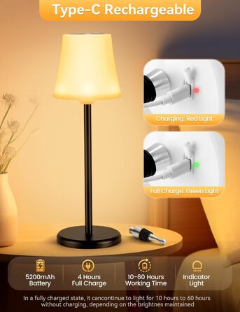 LED настільна лампа акумуляторна 2 шт, біла, IP54, диммування, сенсорне управління, для ресторанів, спальні