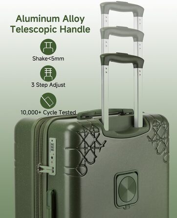 Набір валіз Sea Choice: 3 валізи з жорстким корпусом, розширювані, з 4 колесами, легкі, з TSA замком (зелений, ручна поклажа 20 дюймів)