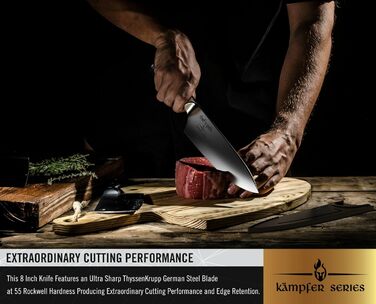 Кухонний ніж Chef's Path 20 см з німецької нержавіючої сталі — універсальний професійний ніж для м'яса, з ергономічною ручкою, чохлом і подарунковою коробкою, для різання та рубання