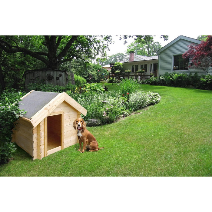 Будка для собак Outdoor маленьких порід – дерев'яна будка для собак, водостійкий дах 76 x 99 x H80 см, розмір S, Timbela M401-1 розмір M, натуральне дерево