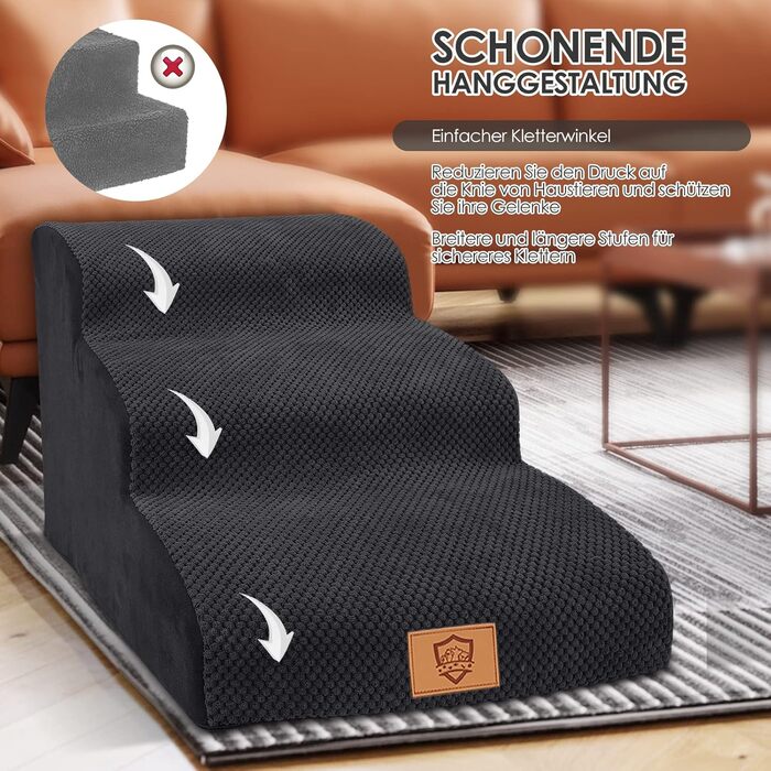 Myiosus Dog Stairs, 2 Steps Pet Stairs, Waterproof Dog Steps Made of Sponge, Non-Slip Dog Ramp for Sofa Bed, Washable Cover Dog Stairs, Portable Cat Stairs (Dog Stairs 3 Steps, Black)