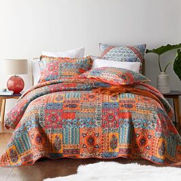 Покривало Qucover Shabby Chic 250x270 см, стьобане, бавовна, комплект з наволочками, патчворк у сільському стилі для двоспального ліжка