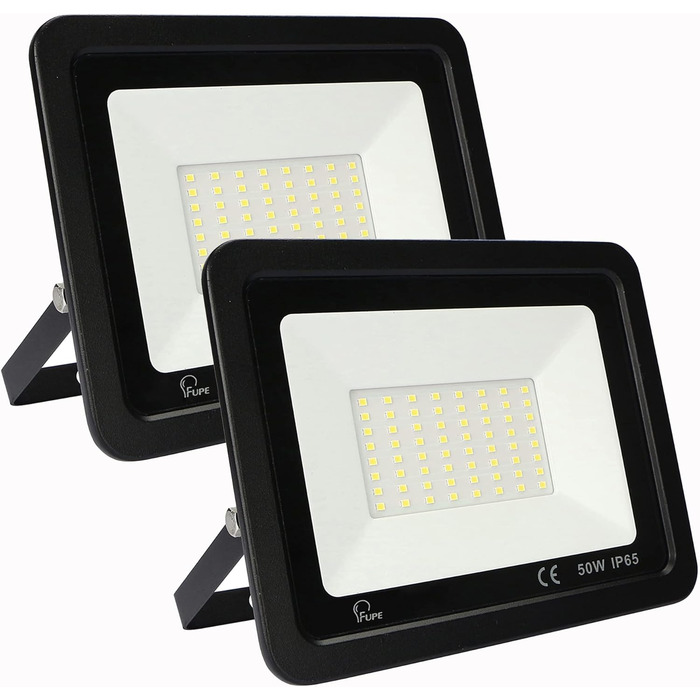 LED Floodlight 50W, Outdoor 5000LM, Spotlight 72 LED IP65 Waterproof, Outdoor Floodlight 6500K Cool White, 230V for Garage, Garden 【2 Pieces Black】