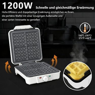 Вафельниця VINATO для приготування 4 бельгійських вафель, 1200W, антипригарне покриття, регулювання температури