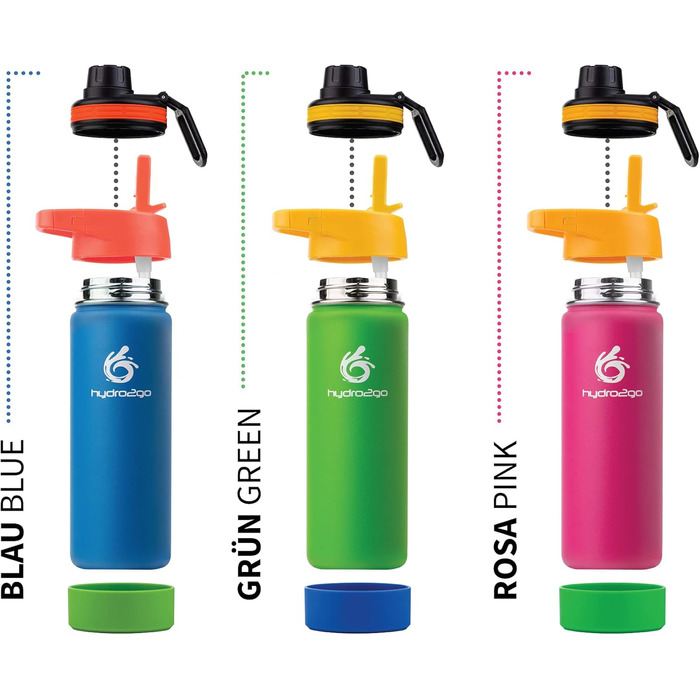 Stainless Steel Kids' Drinking Bottle - 100% Leakproof, BPA-Free with 2 Lids (Straw and Sport Cap) - Thermo Bottle for Children (Pink) - 500ml