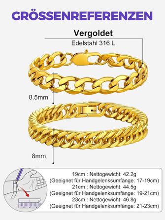 Набір браслетів для чоловіків Richsteel з нержавіючої сталі, 3 шт. (Чорний/Сталь/Золото), 9/8/4 мм, довжина 19/21/23 см, для подарунка