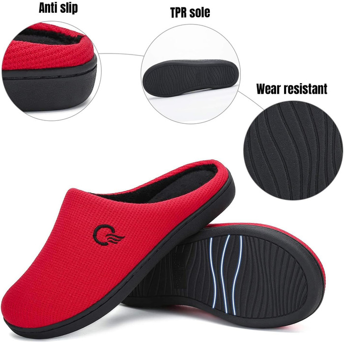 Тапочки Mishansha для дому чоловічі та жіночі зимові, зручні, з пам'яттю, розмір 36-47, червоні