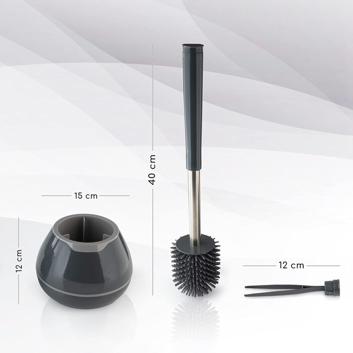Силіконова щітка для туалету з контейнером - довга ручка, гнучкі щетинки, набір для ванної кімнати, сіра - преміум якість