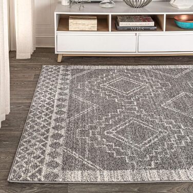 JONATHAN Y MOH200C-8 Amir Moroccan Beni Souk Rug Bohemian Farmhouse Rustic Geometric, easy care, bedroom, kitchen, living room, unclipped, 240 cm x 300 cm, gray, cream