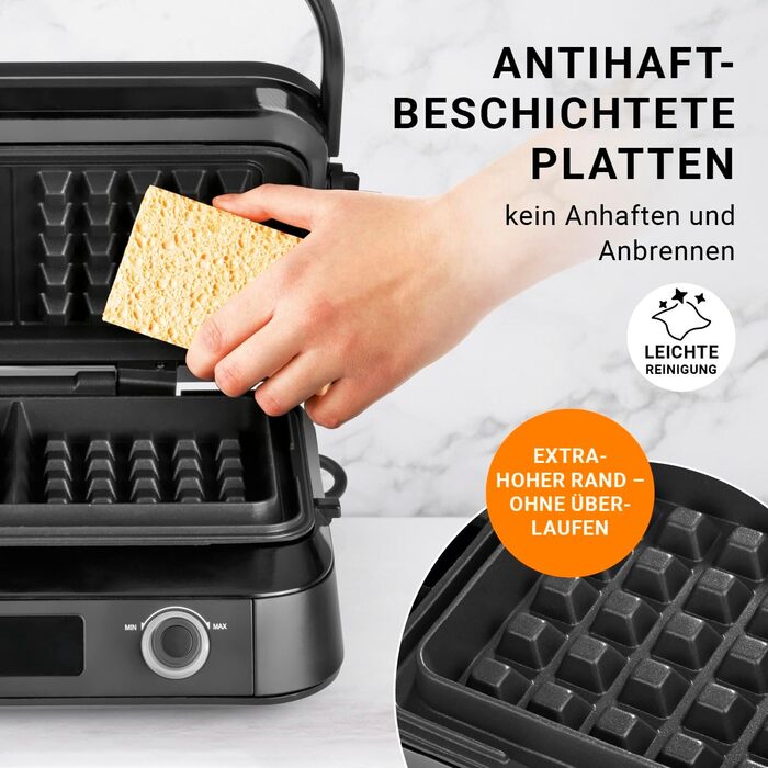 N8WERK Premium Waffle Maker for Belgian Waffles | Powerful 1,600 Watts, double heating elements, 5 programs & 7 browning levels | LCD display, timer, extra deep heating plates for particularly airy waffles