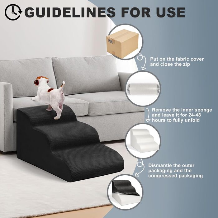 Сходинки для собак Mozvvco: 3 сходинки для маленьких собак, знімний чохол, чорний колір