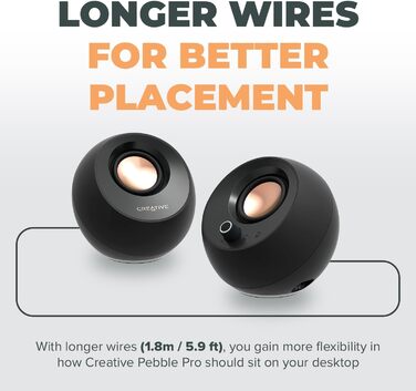 Креатив Pebble Pro (Чорний) USB-C ПК-колонки з Bluetooth 5.3 та RGB-підсвічуванням, USB-аудіо та роз'ємом для навушників/мікрофона