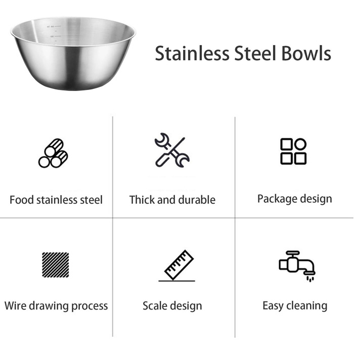 Набір мисок з нержавіючої сталі WANBY (8 шт, 800 мл) - нержавіюча сталь 304, легкі, міцні, безпечні, для їжі, миття в посудомийній машині