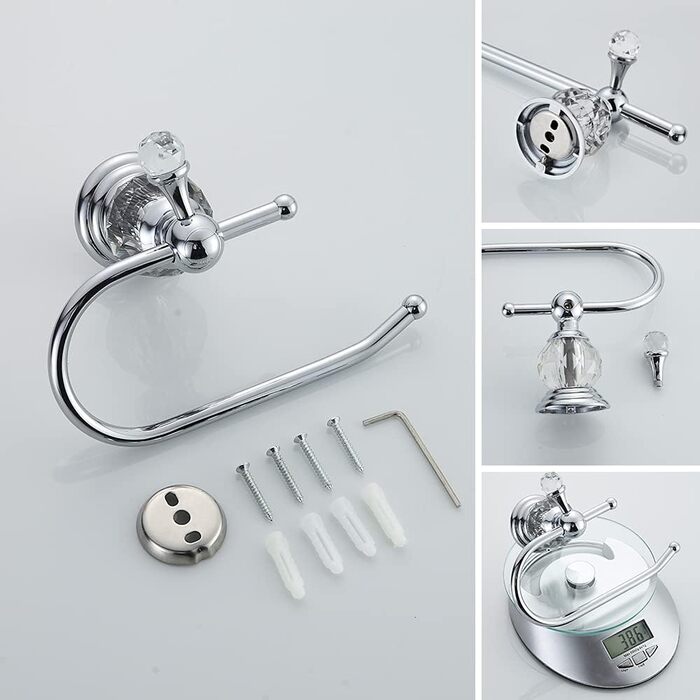 Crystal Toilet Paper Holder, Polished Chrome, Tissue Paper Holder, Silver-Colored, Bathroom, Toilet Paper Holder, Wall Mount, Brass