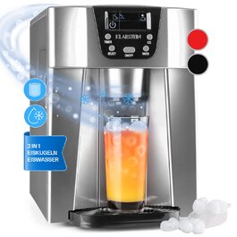 Машина для приготування льоду Klarstein Eiswürfelmaschine Klein, 2 л, з дозатором води, для 12 кг льоду, швидка, з сигналом, пластик, срібло
