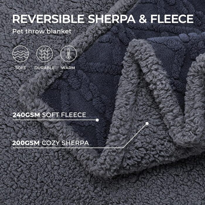 Водонепроникний коврик для собак Luciphia, миючий, для собак, котів, цуценят, теплий флісовий коврик Sherpa, середній та великий розмір для ліжка, дивана, канапи (102*145 см, 145*216 см) сірий (сітка)