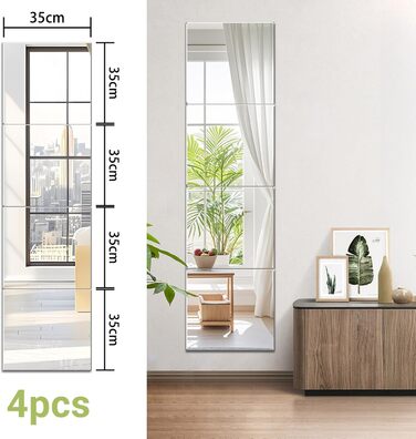 Дзеркала на клейкій основі 35x35 см, набір 4 шт. для стін - DIY дзеркала для кухні, ванної, спальні
