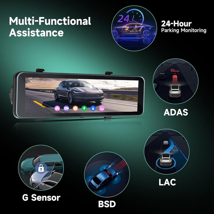 Дзеркало заднього виду з відеореєстратором Hodozzy 4K+1080P, GPS, ADAS, BSD, Wi-Fi, 10.88