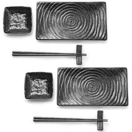 Набір посуду Юда Суші з кераміки, 8 предметів – японський посуд для 2 осіб (2 тарілки, соусники, палички та підставка) – високоякісна кераміка, підходить для мікрохвильової печі та мийки посуду – елегантний подарунок