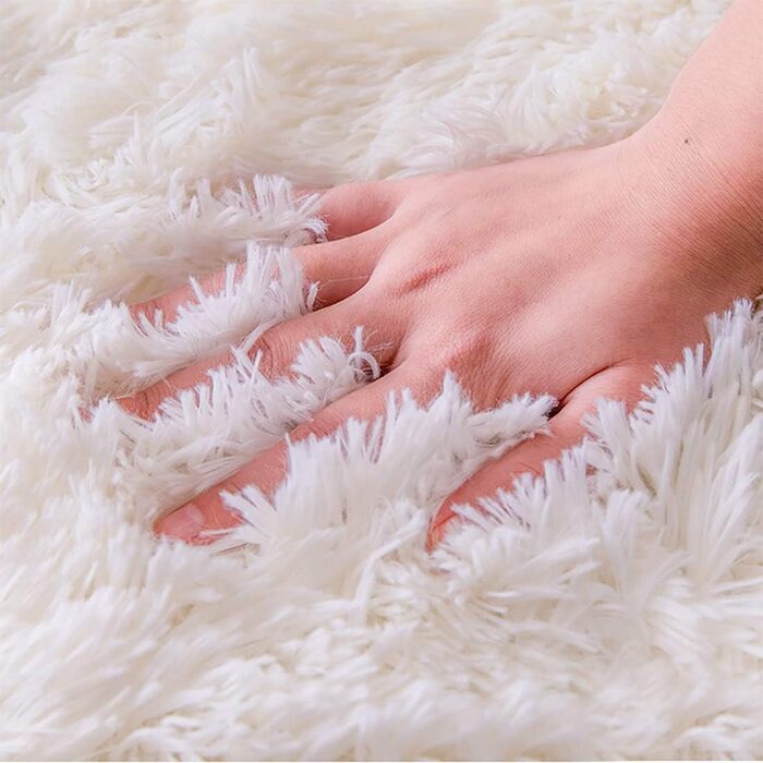Пухнастий килим для спальні Calore з високим ворсом, 80x120 см, білий. Антиковзаюча підкладка, для вітальні, сумісний з пральною машиною
