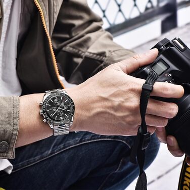 Чоловічий годинник BENYAR з хронографом, кварцовий, водостійкий 30M, з датою, для активного відпочинку, спортивний, шкіряний (чорний)