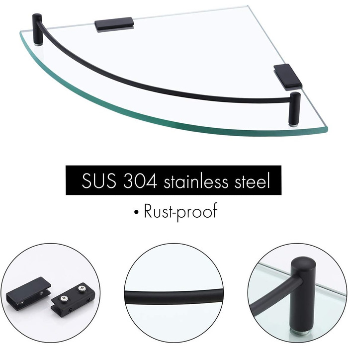 Скляна поличка для душу/ванної кімнати KES BGS101A--P - скляна поличка для душу, нержавіюча сталь SUS304, чорний колір
