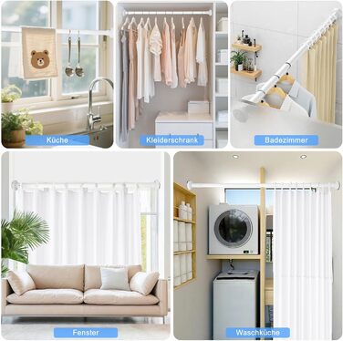 Регульована телескопічна штанга DEWEL для карнизів, душових кабін, без свердління, для штор, спальні, ванна кімната (діаметр 3см, 70-120см, білий)