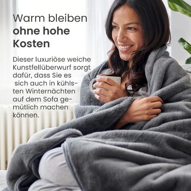 Електрична ковдра Cosi Home Luxus з автоматичним вимкненням - тепла та затишна ковдра з регулюванням температури, 9 режимів нагріву, захист від перегріву, з пульт керування, 180x130 см, сіра