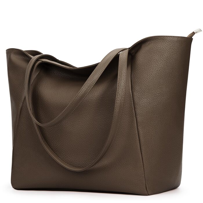 Сумка жіноча KALIDI шопер велика зі шкірозамінника (PU шкіра) коричнева для роботи, покупок, навчання з блискавкою