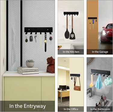 Настінний тримач для ключів GTK з 6 гачками, чорний. Настінна організація, ключниця для коридору