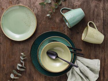 CreaTable Green Life: 16-частинний набір посуду з каменю, для дому та ресторану, сумісний з мийною машиною та мікрохвильовою піччю