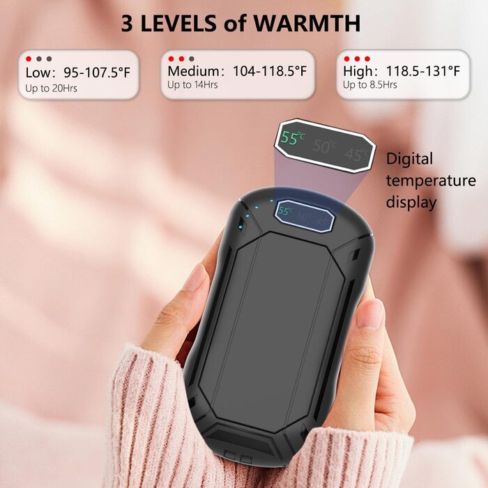 Електричні грілки для рук 2 шт., 6000 мАг, перезаряджувані, магнітні, 3 режими нагріву, USB, для жінок, чоловіків, дітей