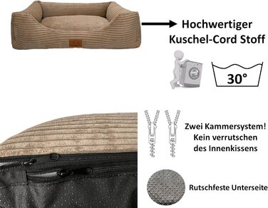 Ортопедичне ліжко для собак Elropet з м'якого корду, кошик для собак, XS/S/M/L/XL/XXL, Оливковий, Капучино