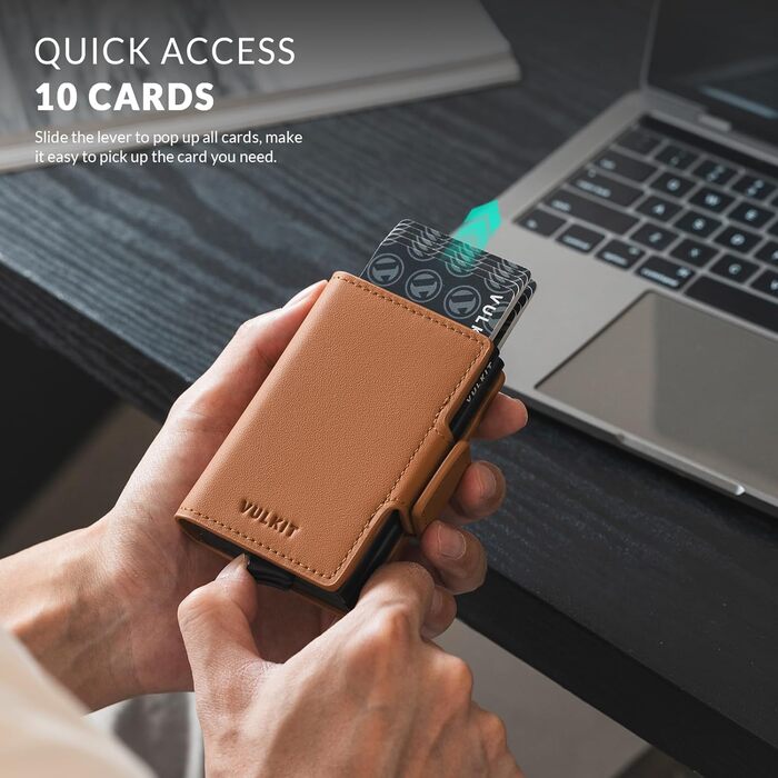 Чоловіче шкіряне картхолдер VULKIT з RFID захистом, для карток та грошових купюр (коричневий)