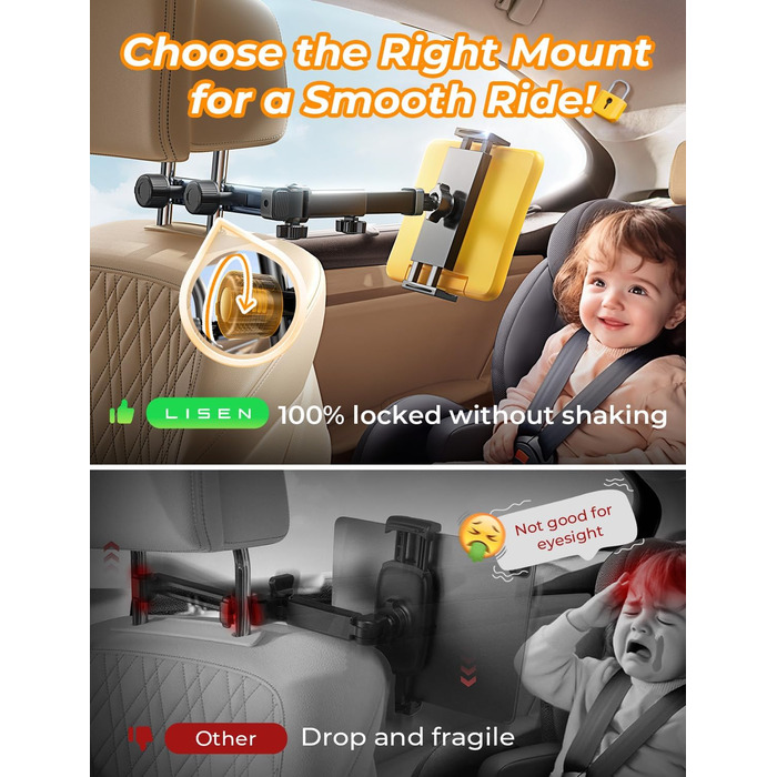 Утримувач для iPad/Samsung, універсальний автотримач для планшетів, органайзер в авто, чорний