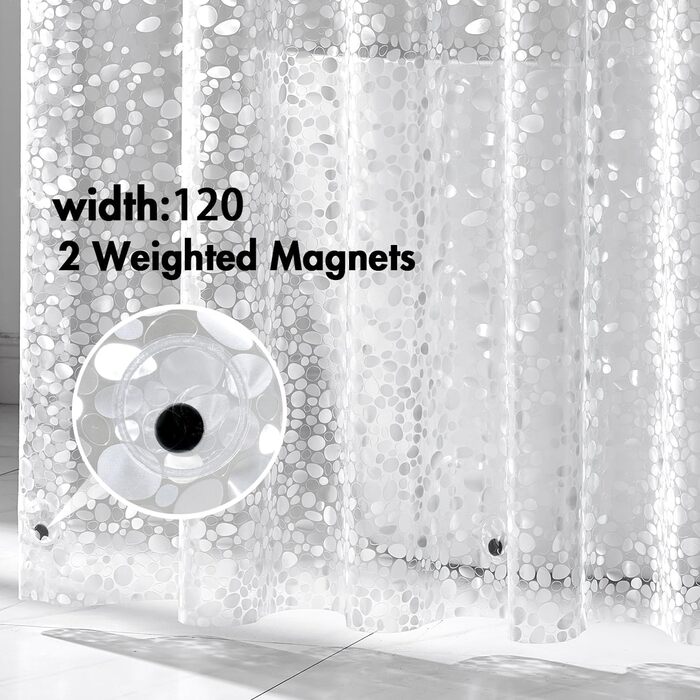 Штора для ванної MIULEE анти-грибок 180x180 см, 3D каміння, водонепроникна EVA пластик, з 12 кільцями