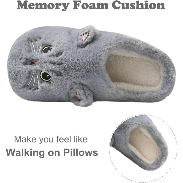 Тапочки халатні зимові Shaine для жінок та чоловіків, бавовна, котик, теплі, плюшеві, унісекс, м'які, зручні, з неслизькою підошвою, сірий колір (38/39 EU)