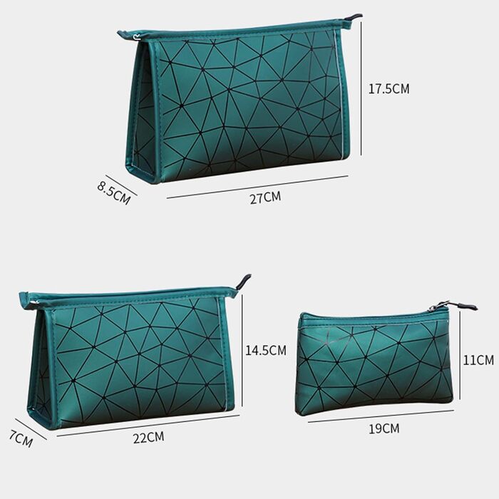 Набір косметичок на 3 шт. з блискавкою: водонепроникні органайзери для косметики та подорожей (зелені)