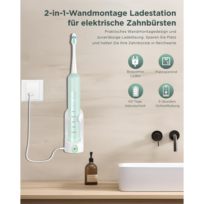 Електрична зубна щітка Sonic для дорослих і дітей, 5 режимів чищення, 8 насадок, кейс для подорожей