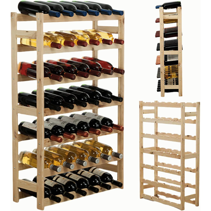 MODO24 Bottle Rack, Wine Rack Wood for 42 Bottles, Wine Cabinet, Wine Stand, Beverage Rack, Wine Bottle Holder, Bottle Organizer, Wine Cabinet, Dimensions 102x63x25 cm, Colors: Natural Wood