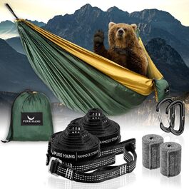 Гамак дорожній подвійний Premium Camping 2 особи, нейлон, темно-зелений, до 300 кг з кріпленням