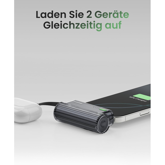 Power Bank SHARGE Flow Mini 2 22.5W: Компактний акумулятор з інтегрованим кабелем для iPhone та Galaxy, USB-C та Lightning