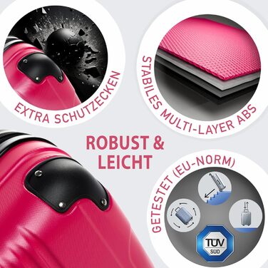 Набір валіз FERGÉ 3 шт. з жорстким корпусом QUÉBEC (Handgepäck, L, XL) - валіза-тролей, 4 колеса, 100% ABS (Неонові рожеві)