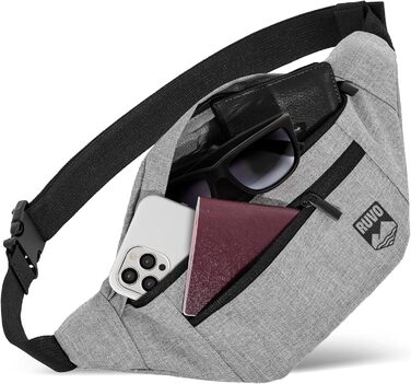 RUVO® Поясна сумка для чоловіків та жінок | стильна сумка на пояс з 4 відділеннями на блискавці | підходить для будь-яких активностей (сіра)