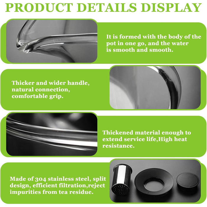 Скляний чайник Teekanne з ситом з боросилікатного скла, 1.5 л, термостійкий заварник для листового чаю з кришкою