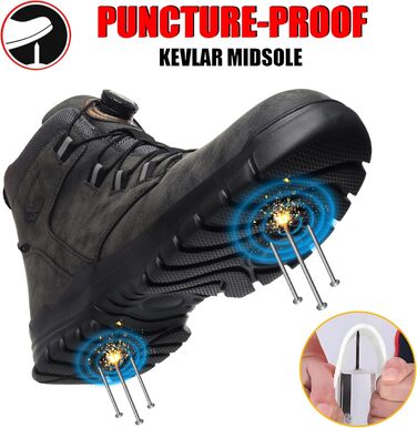 Черевики безпеки унісекс легкі водонепроникні робочі черевики зі сталевим підноском. Робочі черевики з антиковзким покриттям (46 EU, Сірий)