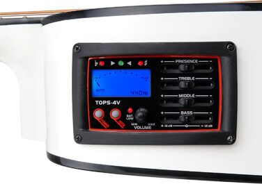 Класична акустична гітара Westerngitarre WS-10WH-CE з підсилювачем, Dreadnought, Cutaway, 3-Band EQ + Presence, Тюнер LCD, XLR та Klinke, білий глянцевий лак