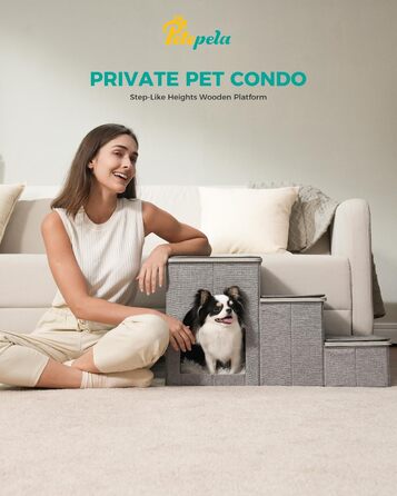 PETEPELA Folding Dog Stairs, 3 Steps, Pet Stairs for Small Dogs with Storage Space, 3 Steps to Couch