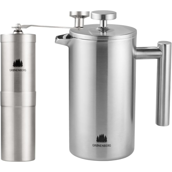 Groenenberg Spar Set 5 | French Press Thermo + Manual Coffee Grinder | French Press + Hand Coffee Grinder made of high-quality stainless steel 350 ml French Press